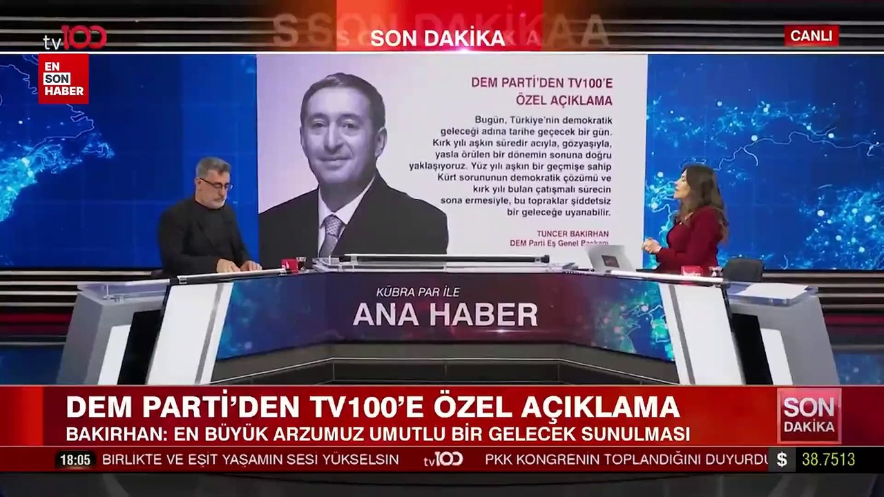 Tuncer Bakırhan tv100'e konuştu: Sorumluluğumuzun bilincindeyiz