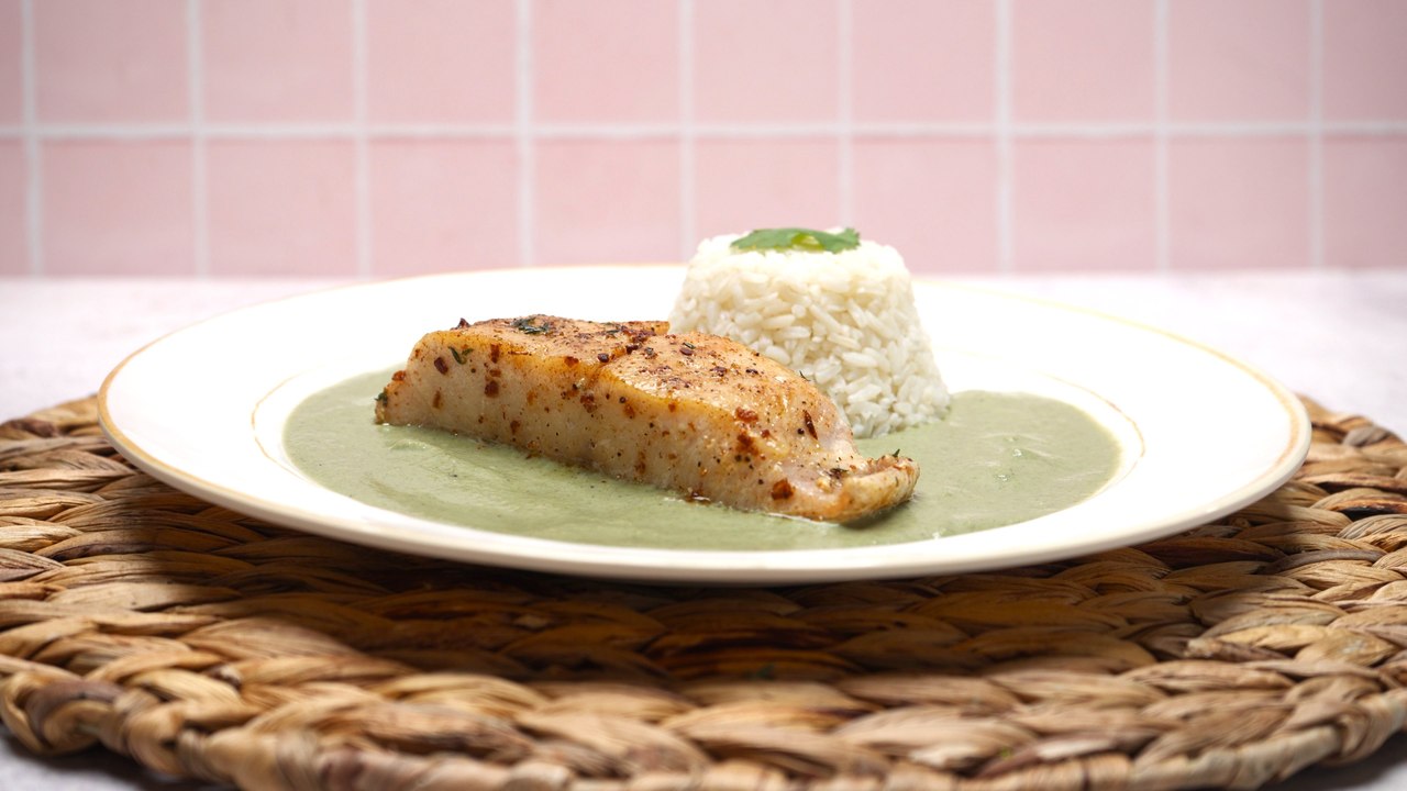 Pescado con crema de calabaza y champiñones de Andrea Noli