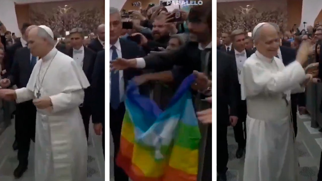 El Papa León XIV ignora una "bandera LGBTQI+" durante un acto público