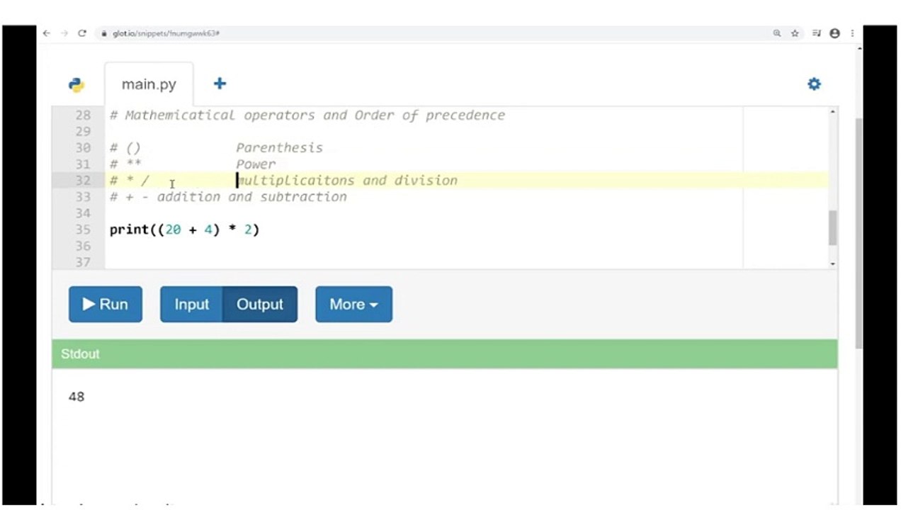 Lecture 23: Mathematical Operators and Order of Precedence in Python