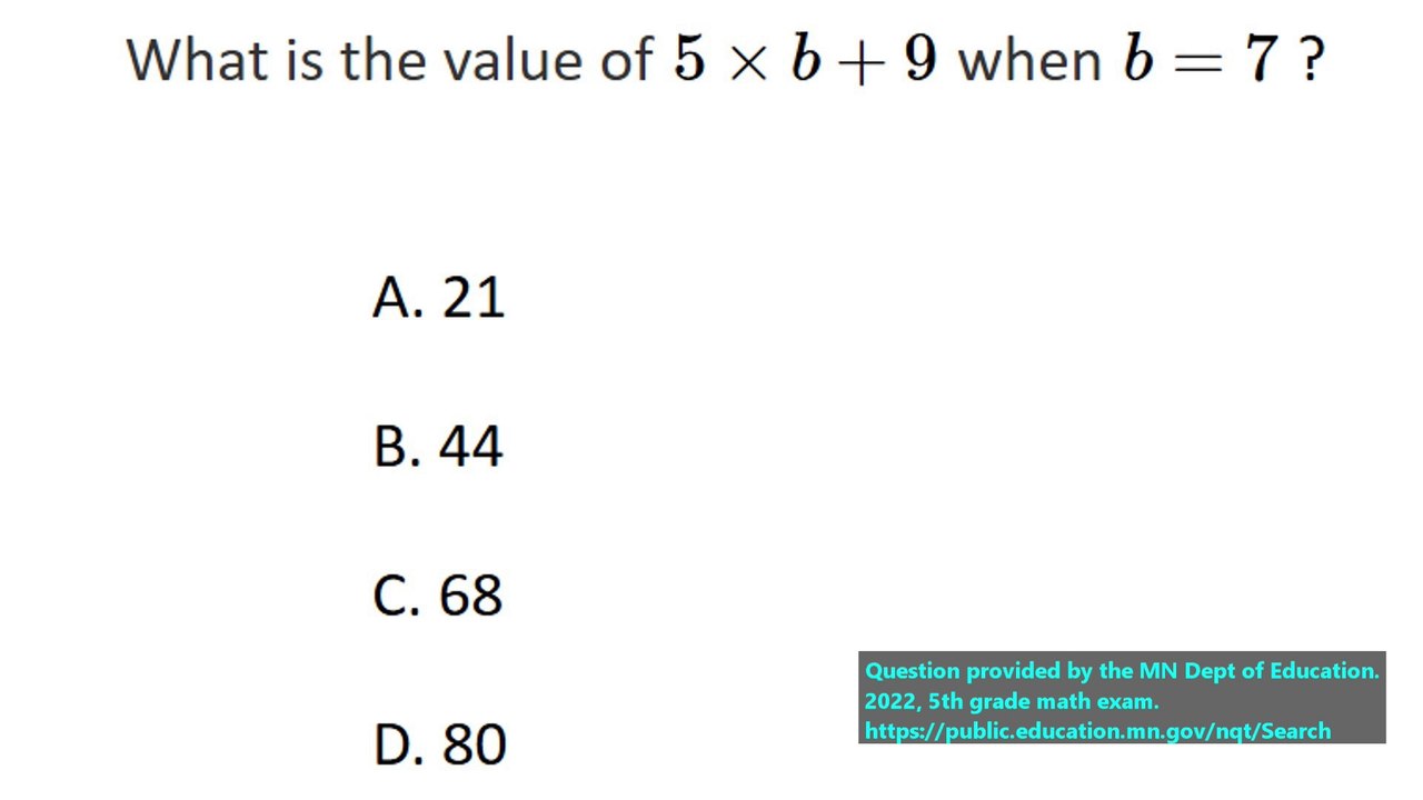 State exam math question on Order of Operations (#9). 5th Grade Math