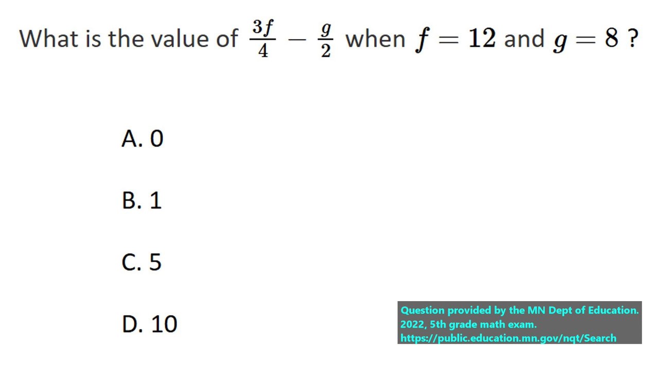 State exam math question on Order of Operations (#12). 5th Grade Math