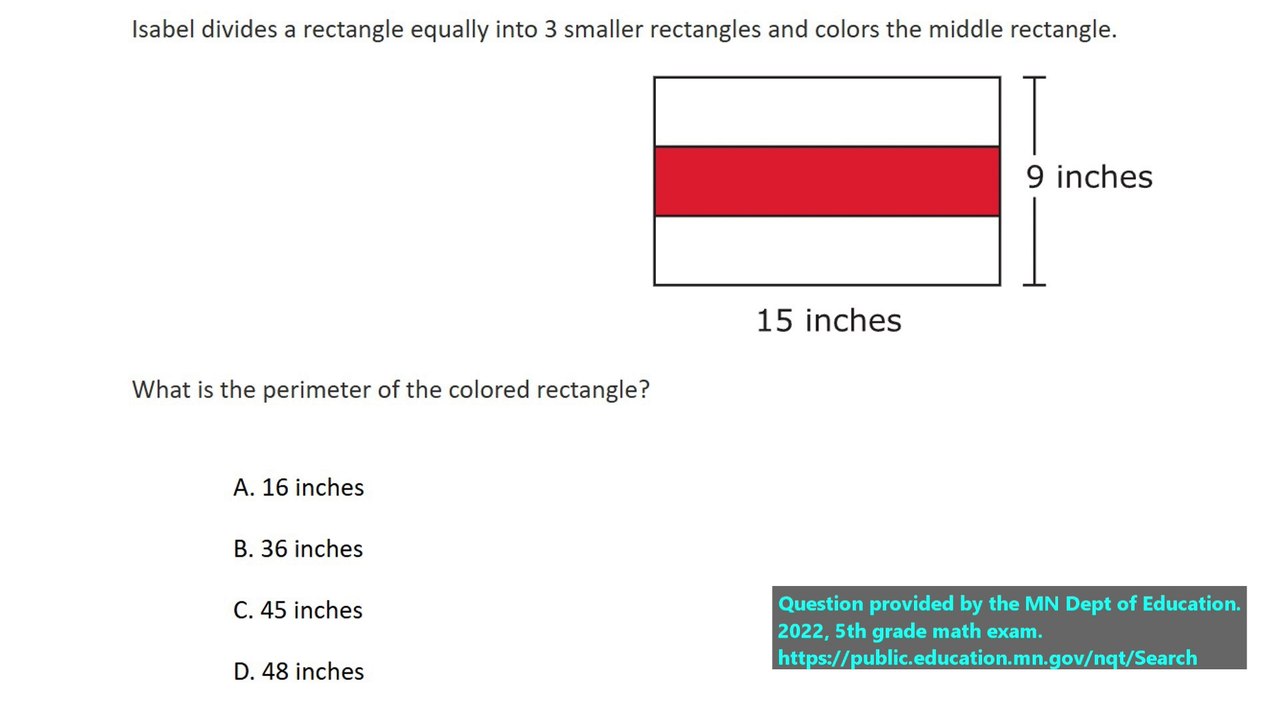 State exam math question on perimeters (question 1). 5th grade math.