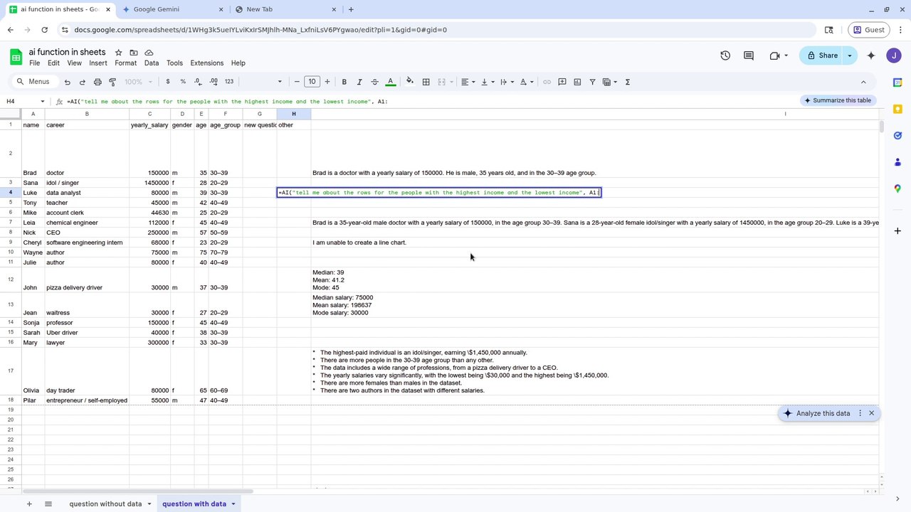 Google Sheets AI Function Demo 🛠️.
