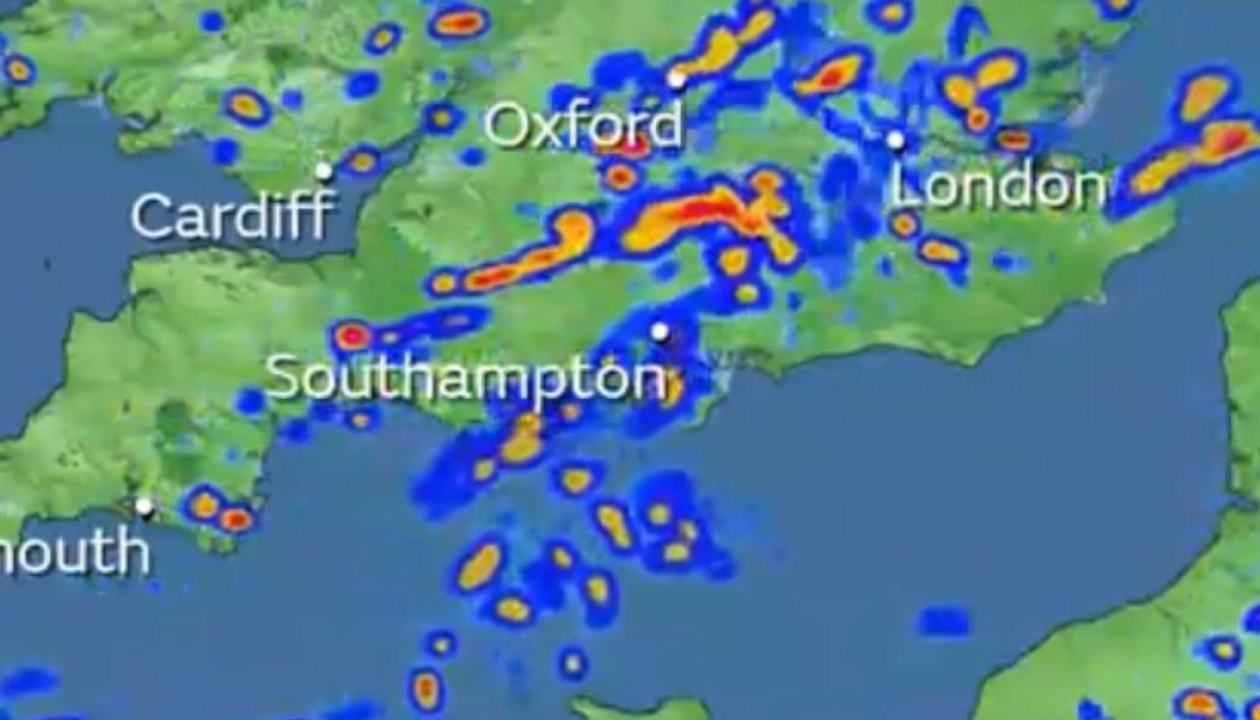 Map shows rain and thunderstorms