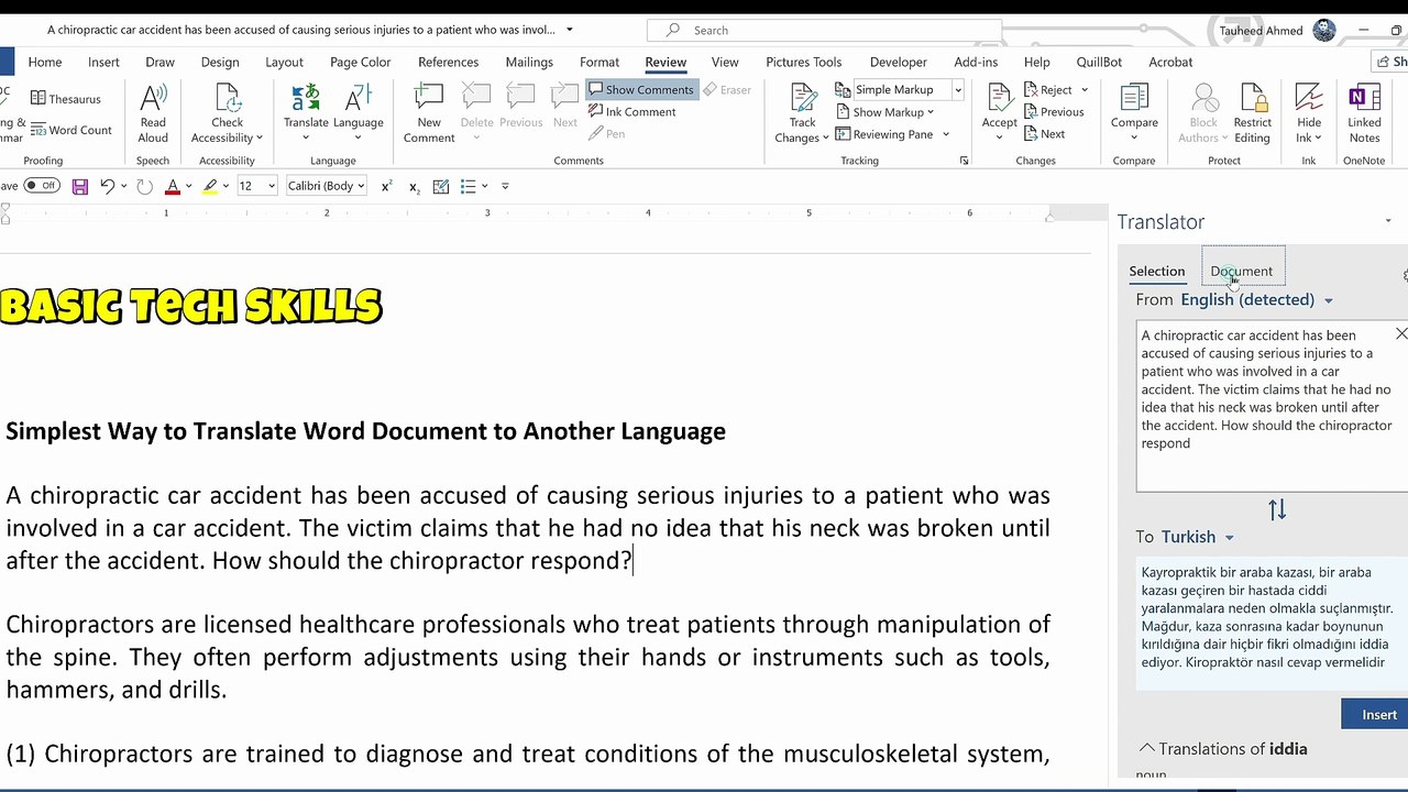Simplest Way to Translate Word Document to Another Language