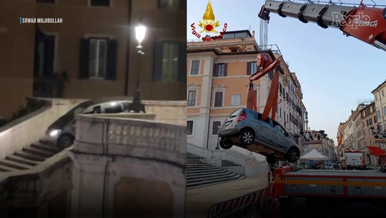 Italian Man, 80, Drives Down Rome's Spanish Steps; Has Car Removed From Historic Monument by Crane