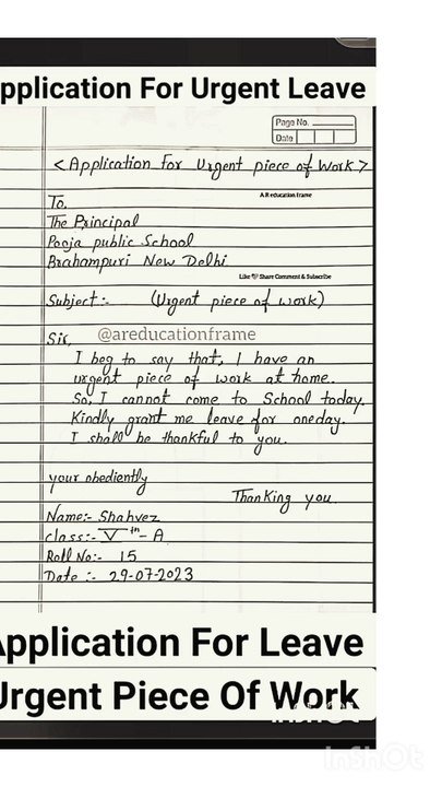 Application For Urgent Piece Of Work Application