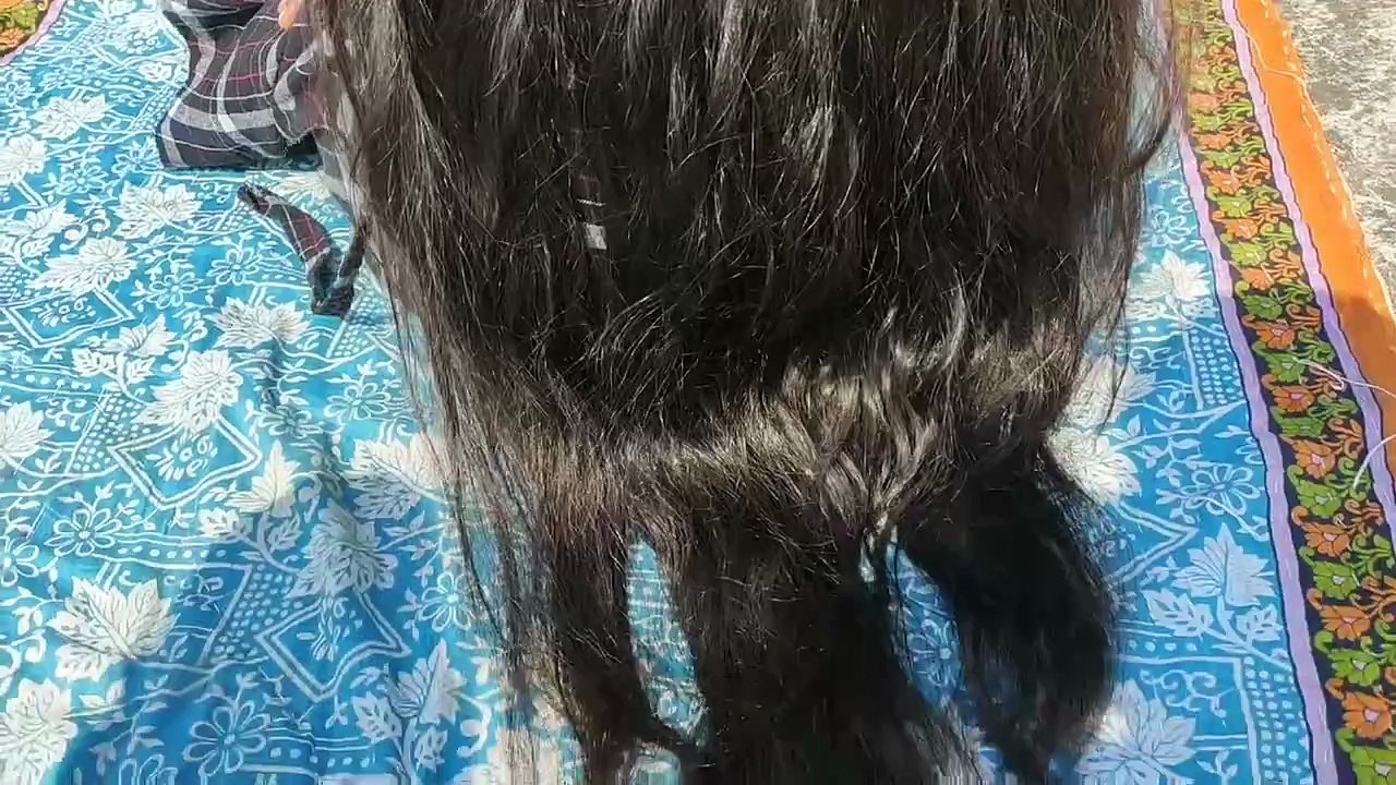 Long hair play. Bun and open long hair.