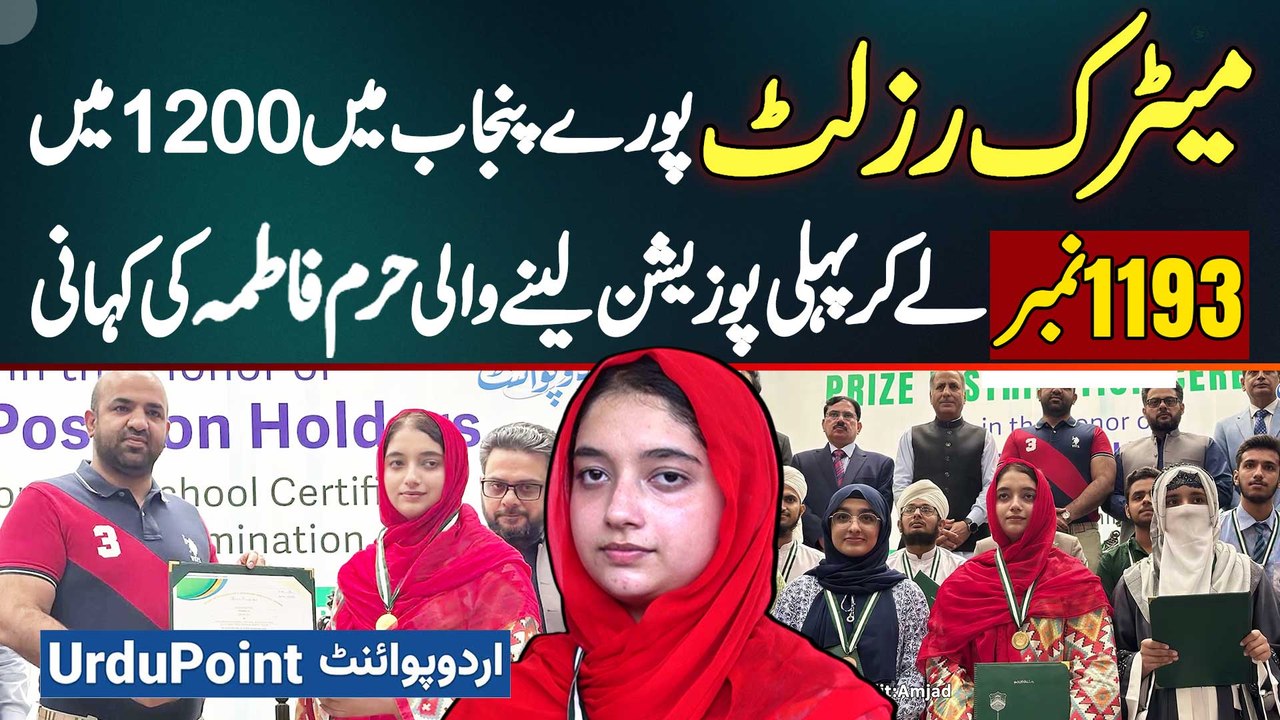 Haram Fatima Secured 1st Position in Punjab of Matric Result By Taking 1193 Marks out of 1200 Marks