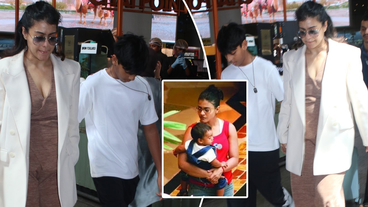 Mummy Kajol Papped With Her Lil’ Man Yug Devgan At Mumbai Airport
