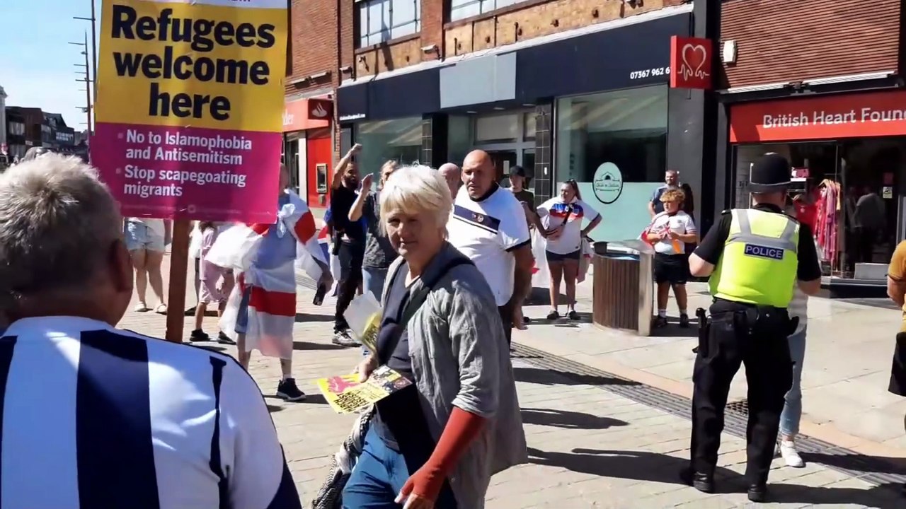 Protesters and counter-protesters in Dudley