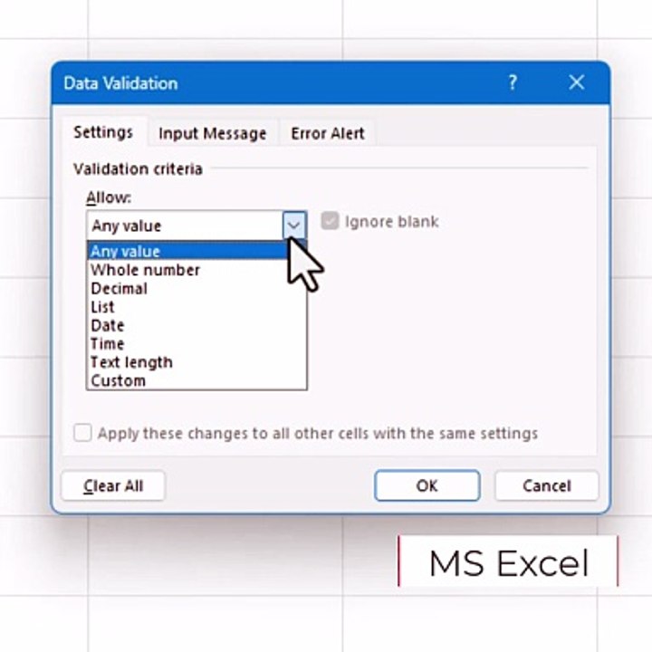 MS Excel Number Range Data Validation
