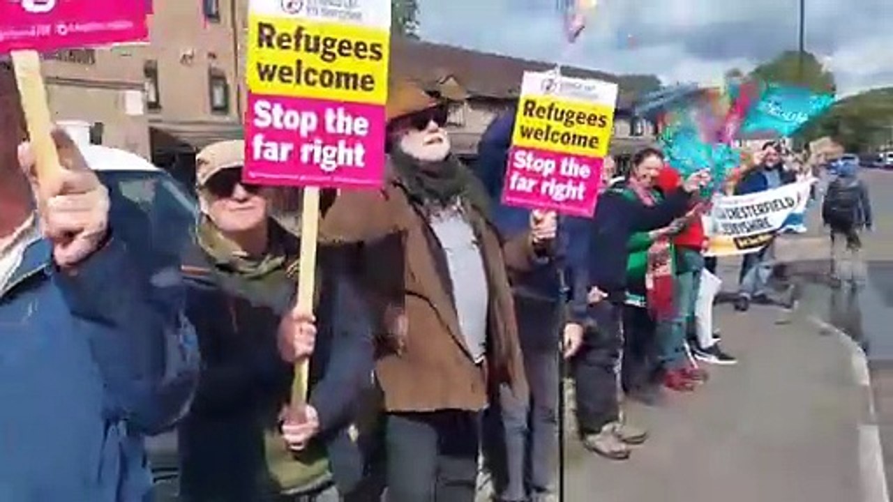 People gather in front of Chesterfield hotel hosting asylum seekers