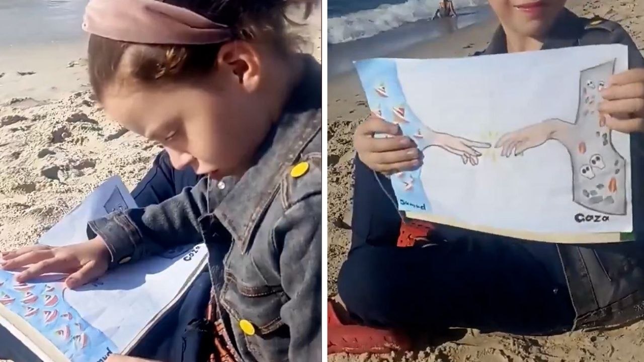 Sumud Filosu’nu beklerken resim çizen Filistinli kız gündem oldu