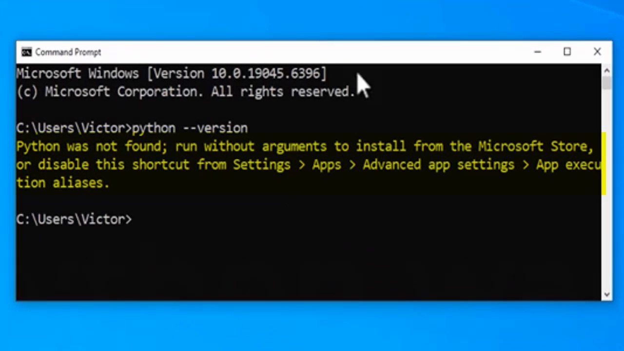 Python was not found run without arguments to install from the microsoft store or disable.. - Solved