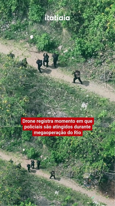 Drone registra momento em que policiais são atingidos durante megaoperação do Rio