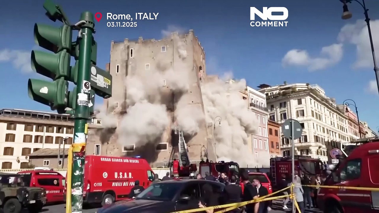 Watch: Moment medieval Torre dei Conti in Rome partially collapses during renovations