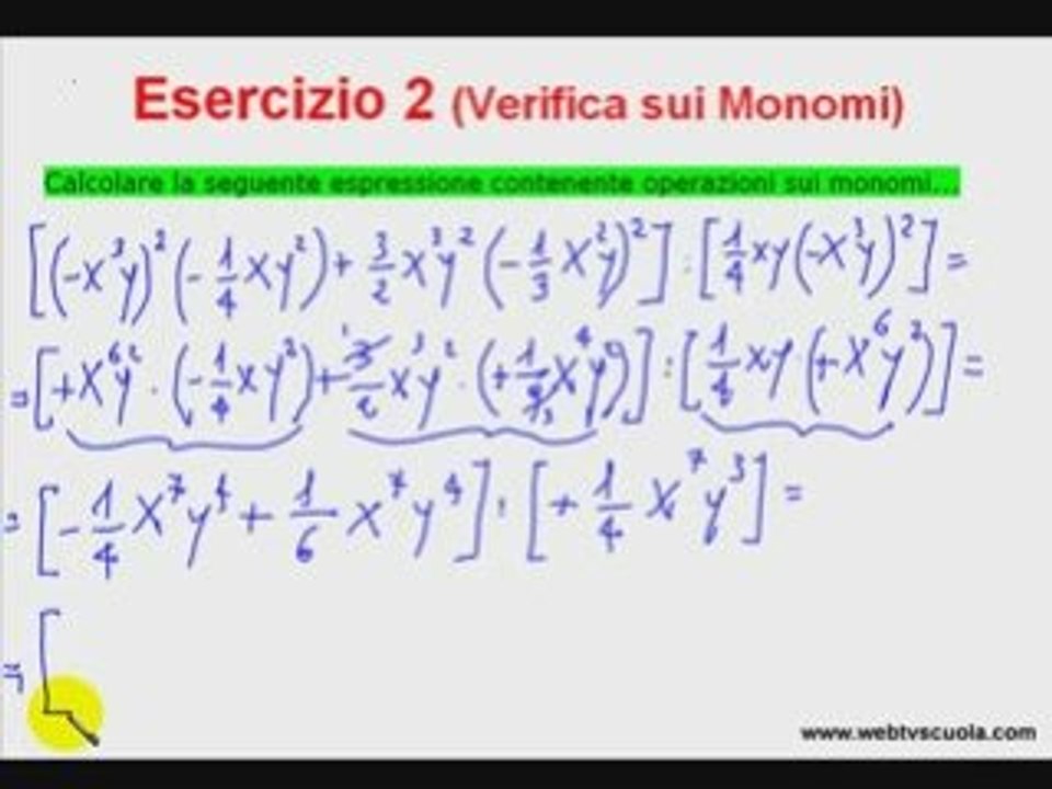 Matematica: Esercizi di Verifica sui Monomi