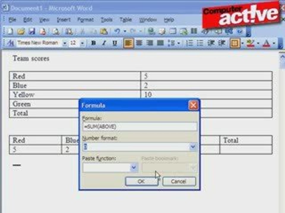 Add up figures in a Word Table