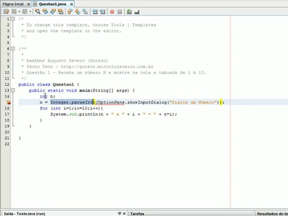 Técno Teco - Java Básico - Tabuada