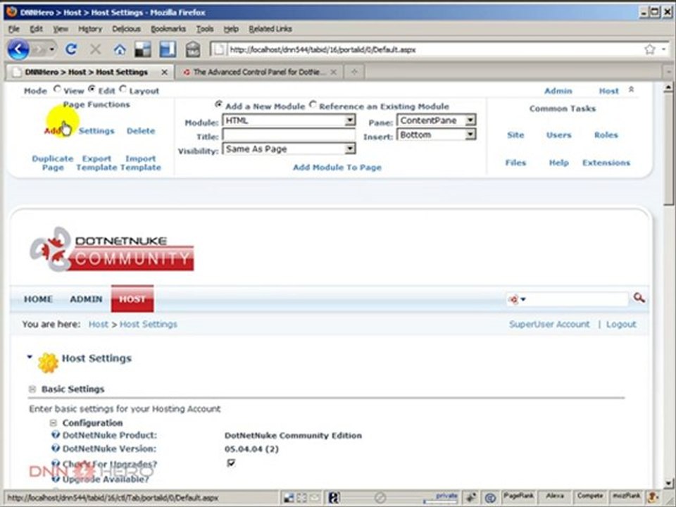 DotNetNuke Tutorial, Advanced Control Panel Package