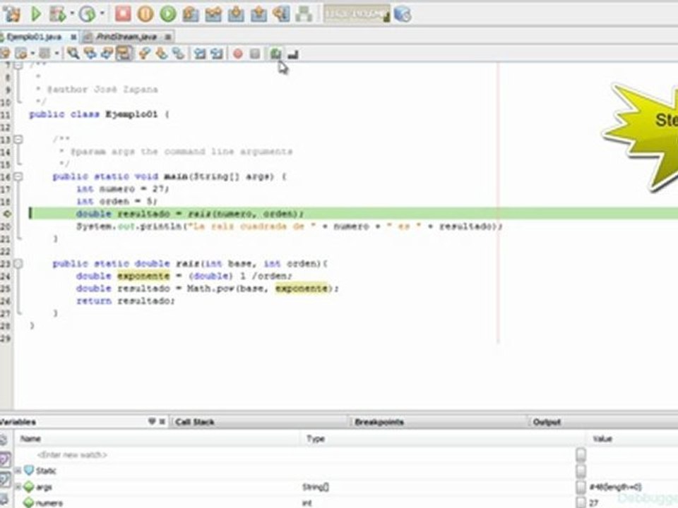 Uso del Debbuger de Netbeans