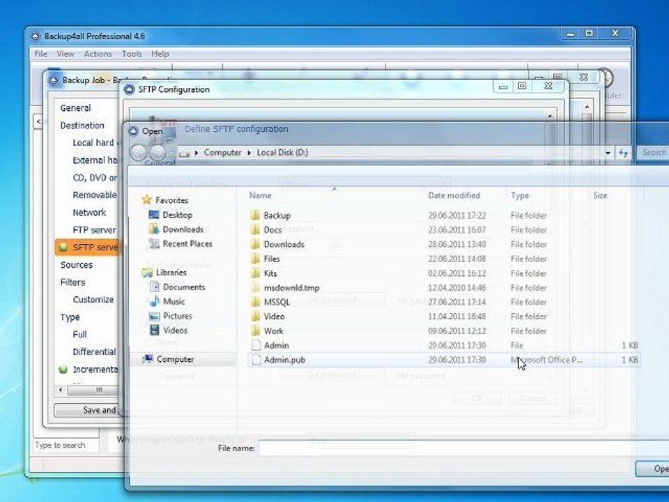 Backup to SFTP server using private key file