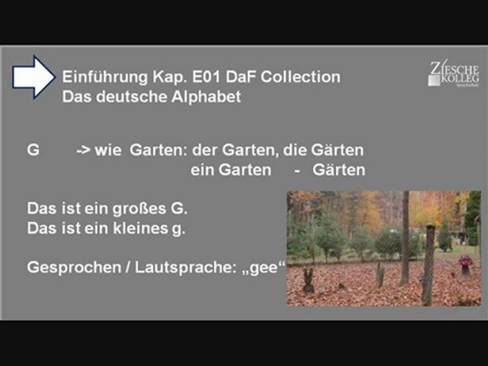 Kapitel Einführung 01: Das deutsche Alphabet - Buchstabe G