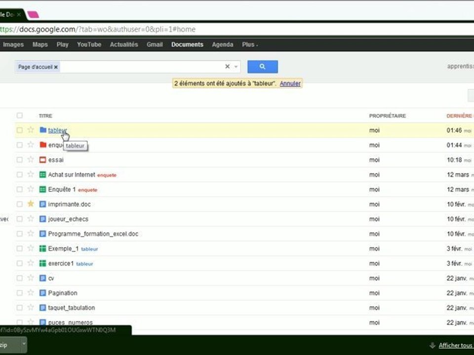 Collection sur Google Docs