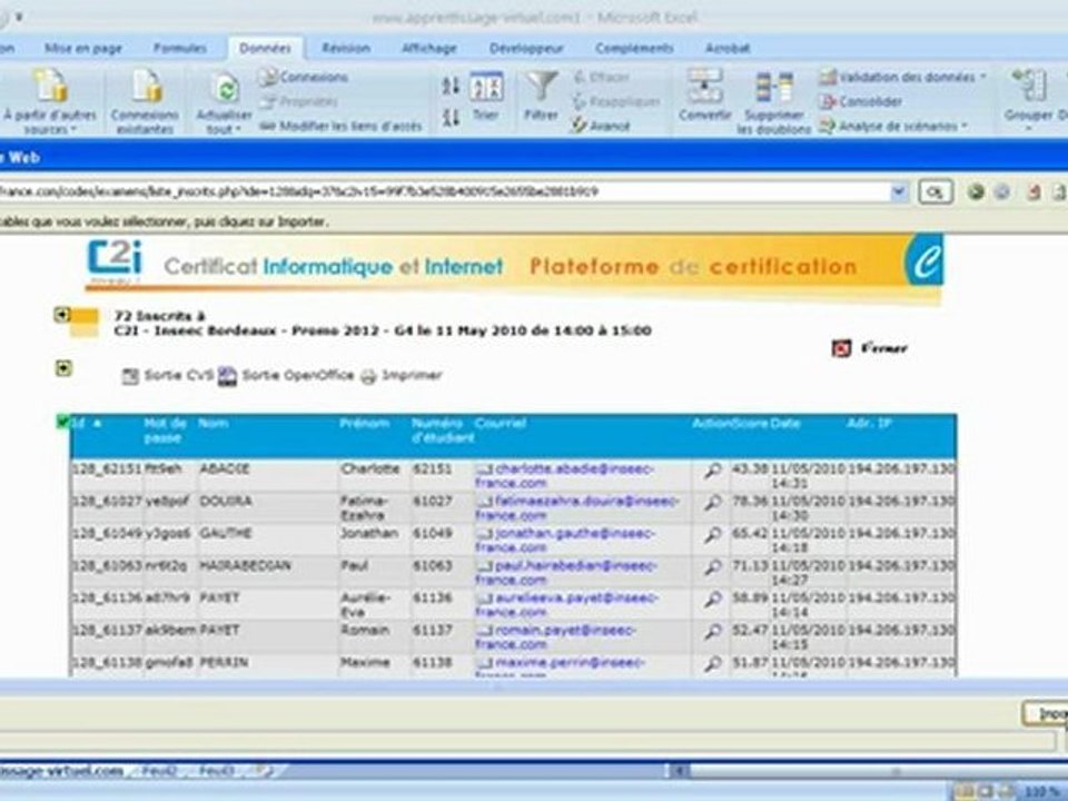 Importer un tableau html dans Excel