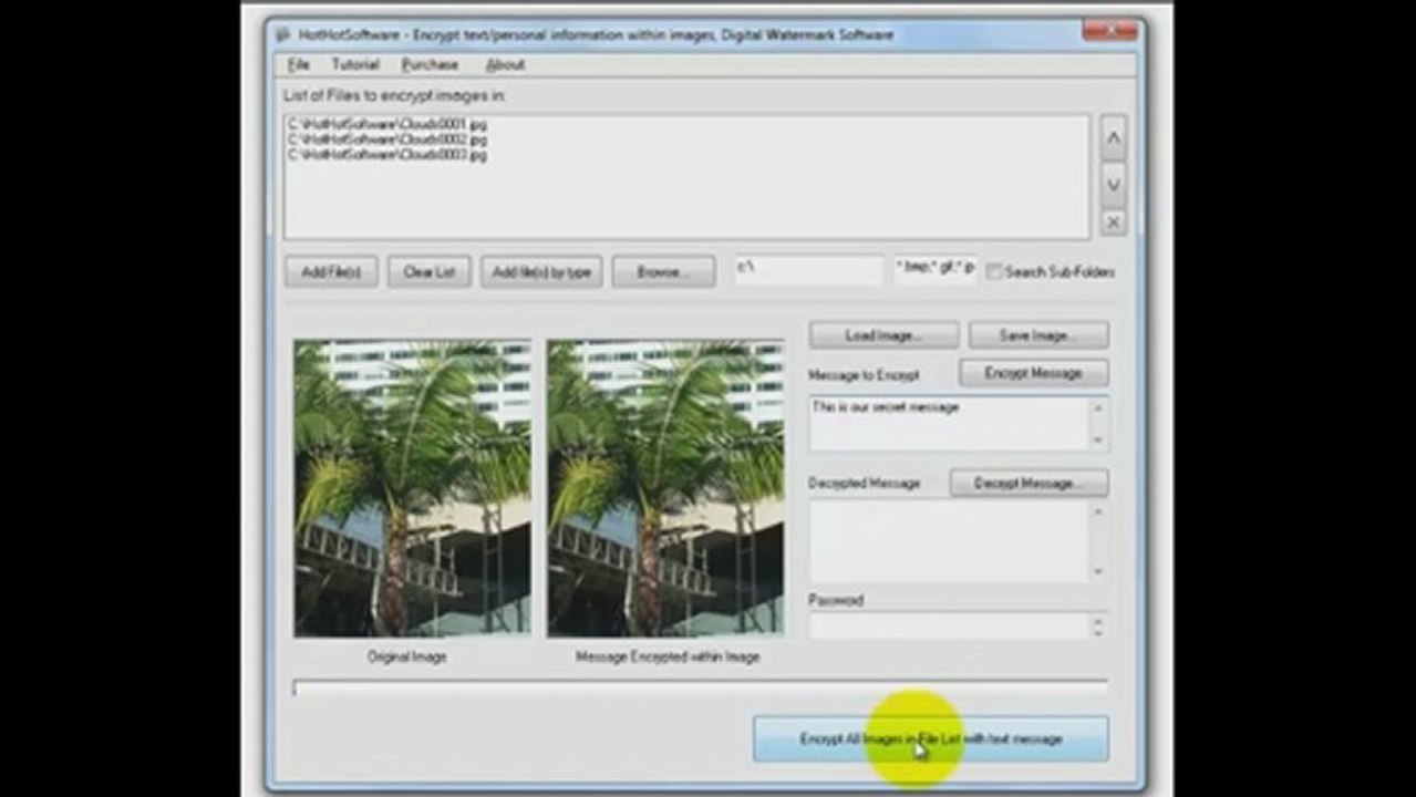 How to Encrypt your text within image files! Digital watermarking software to encrypt text!