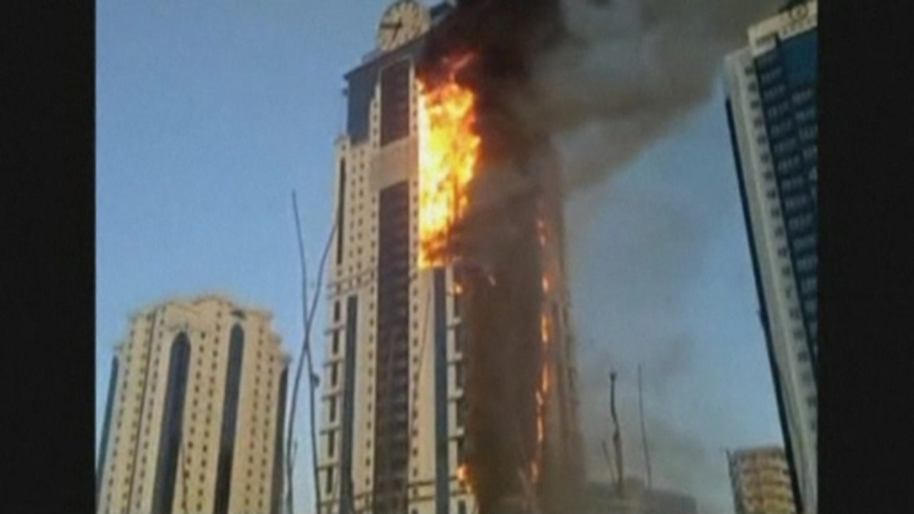 Skyscraper in Chechnya in flames