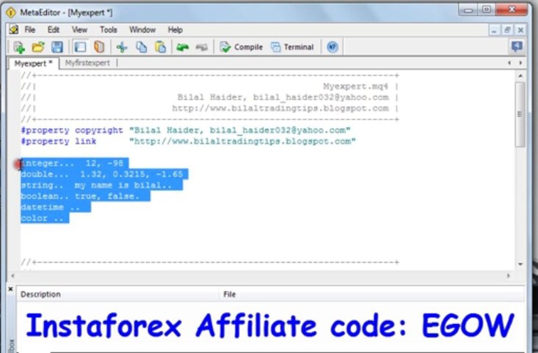 Mql4 Programing tutorial 02- Constants and Datatypes