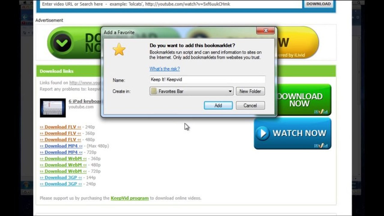 Download youtube video using keepvid