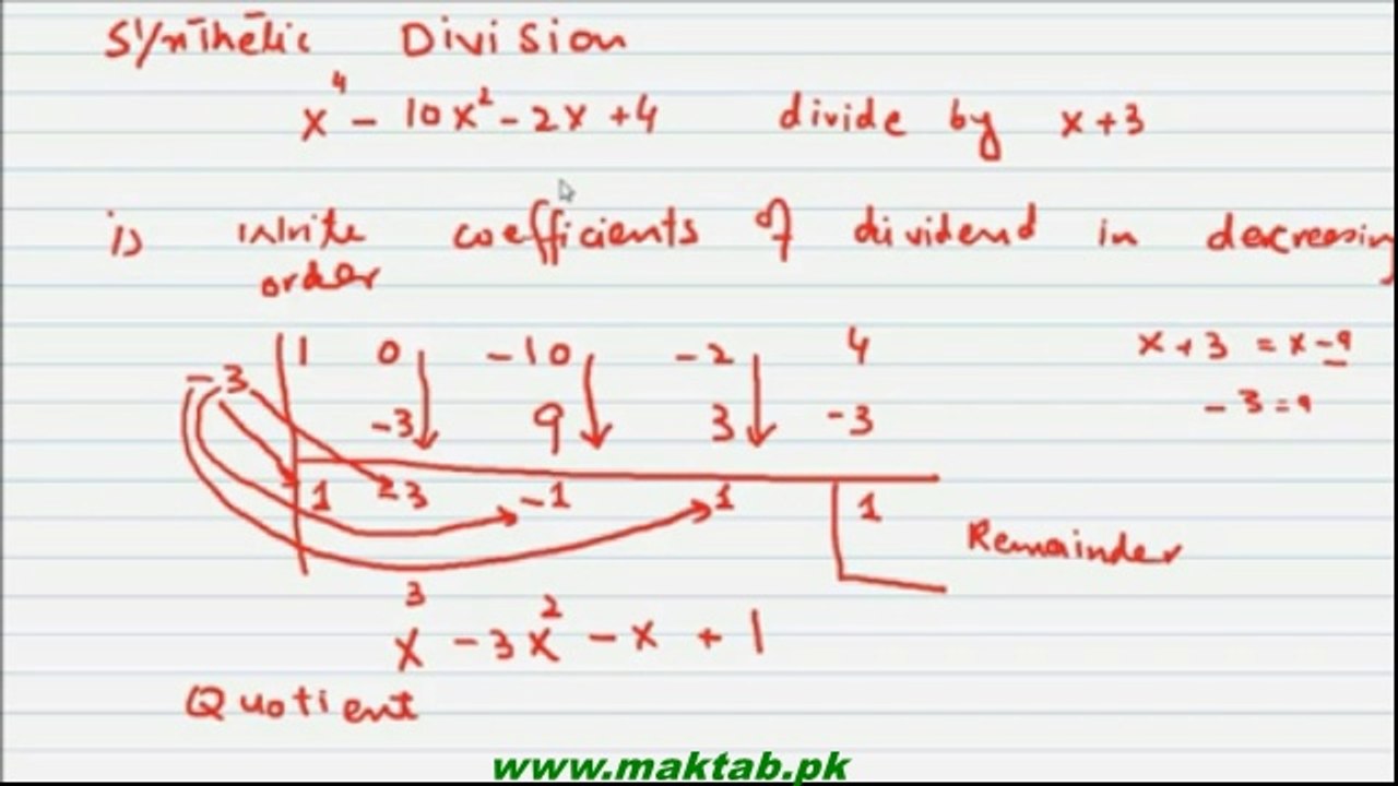 FSc Math Book1, CH 4, LEC 20: Factor Theorem & Synthetic Division