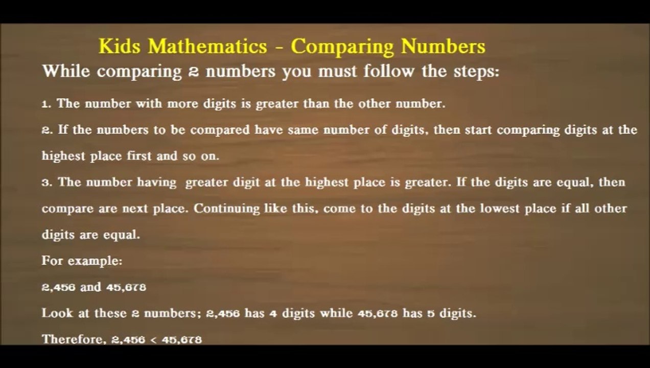 Kids Mathematics - Comparing Numbers - 5th class