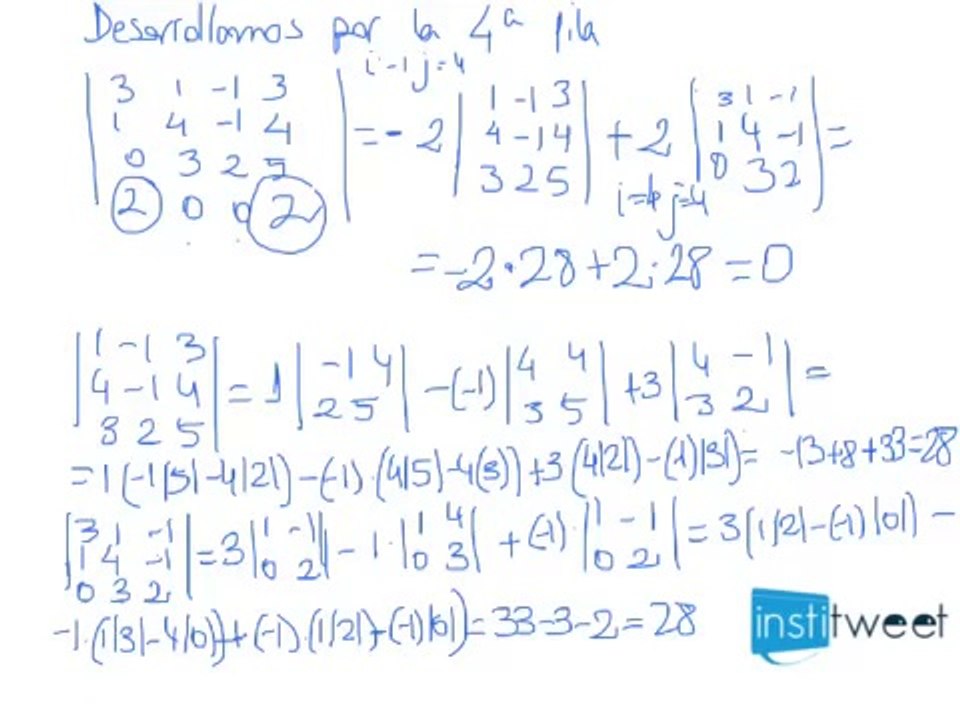 Ejercicio resuelto con determinantes matematicas 2º bachillerato