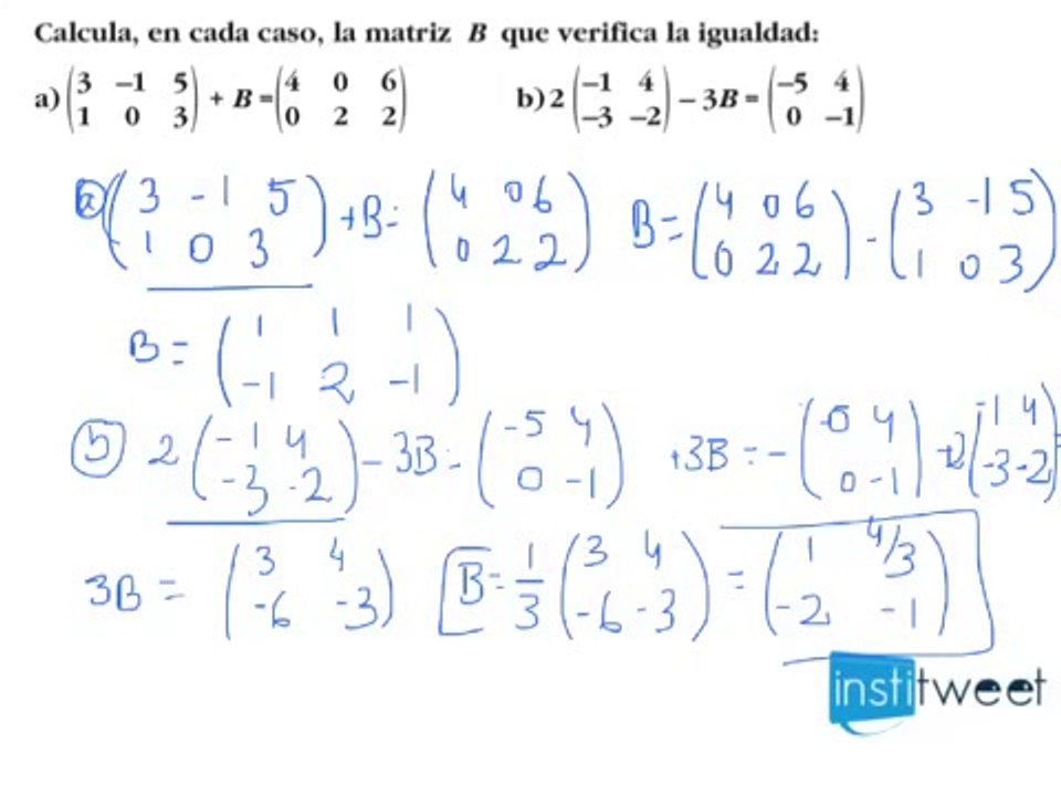 Operaciones con matrices. Ejemplo resuelto