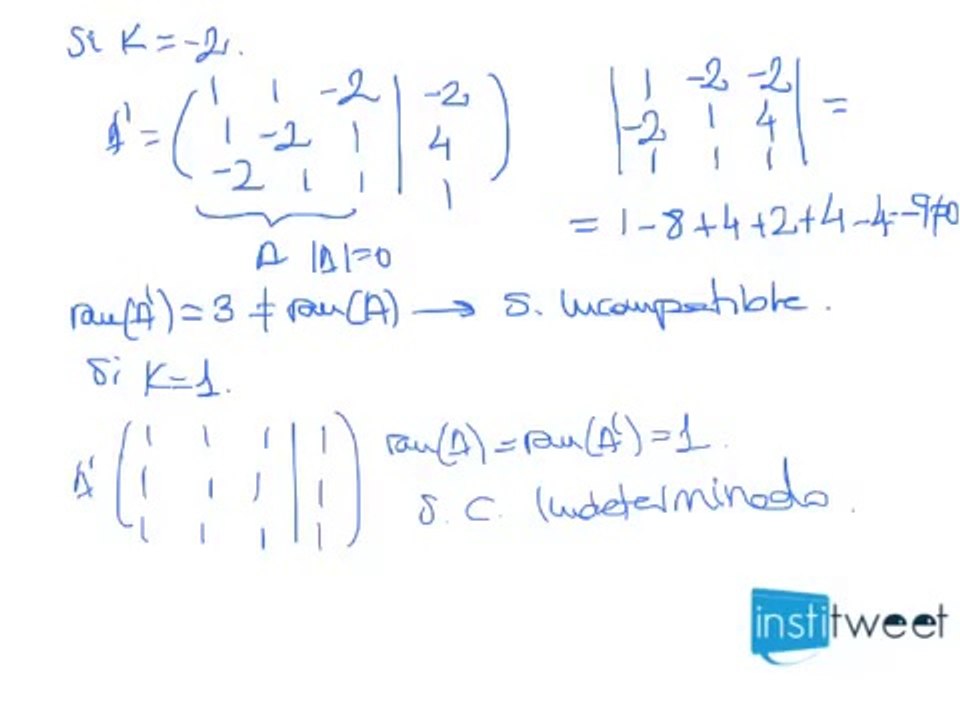 Examen selectividad matemáticas. Discutir sistema de ecuaciones