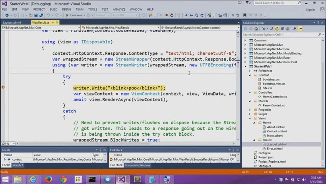 ASP.NET VNext Debugging MVC