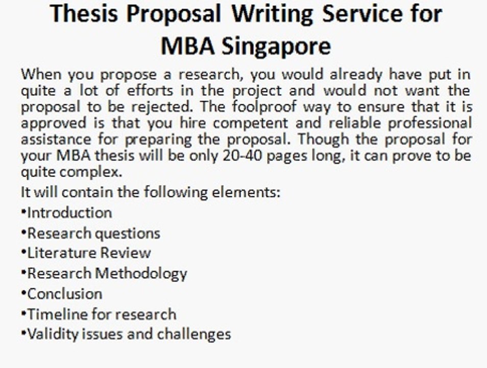 Thesis Proposal Writing Service for MBA Singapore