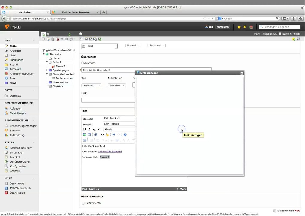 (1) Grundlagen der Arbeit mit TYPO3