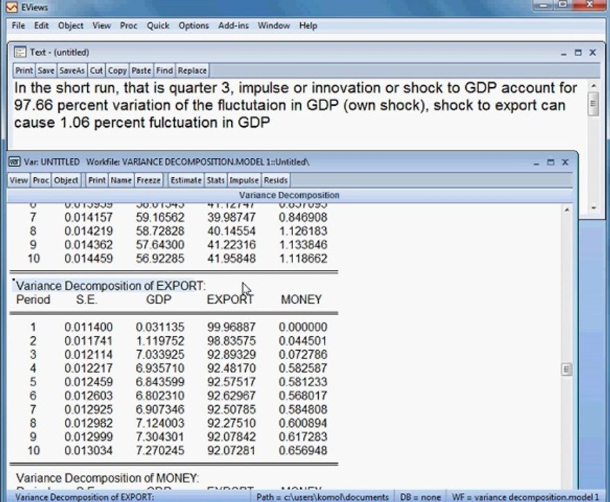 Variance Decomposition. Model One. EVIEWS