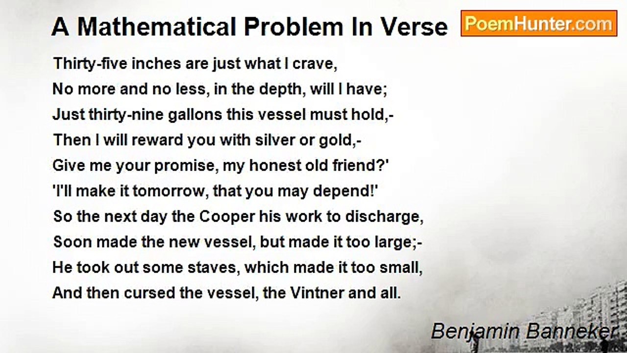 Benjamin Banneker - A Mathematical Problem In Verse