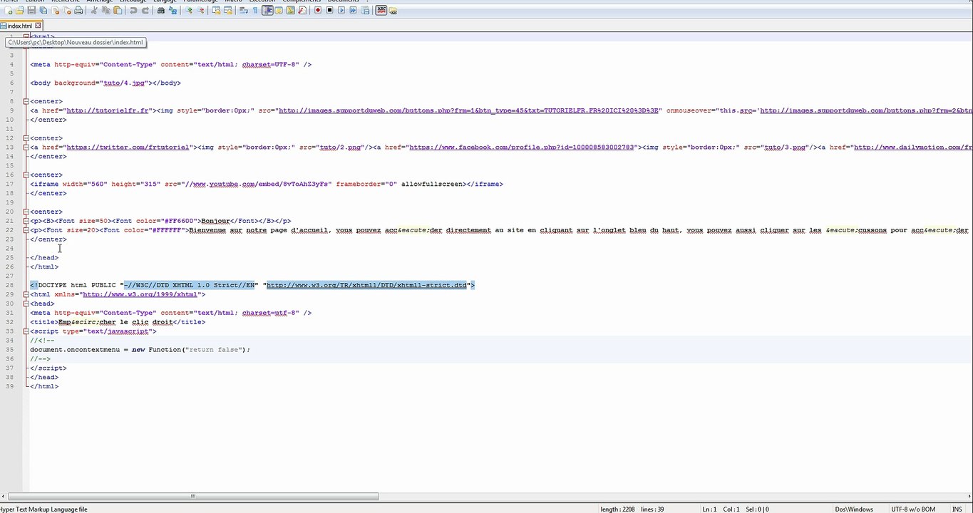 TUTO Codage page d'accueil