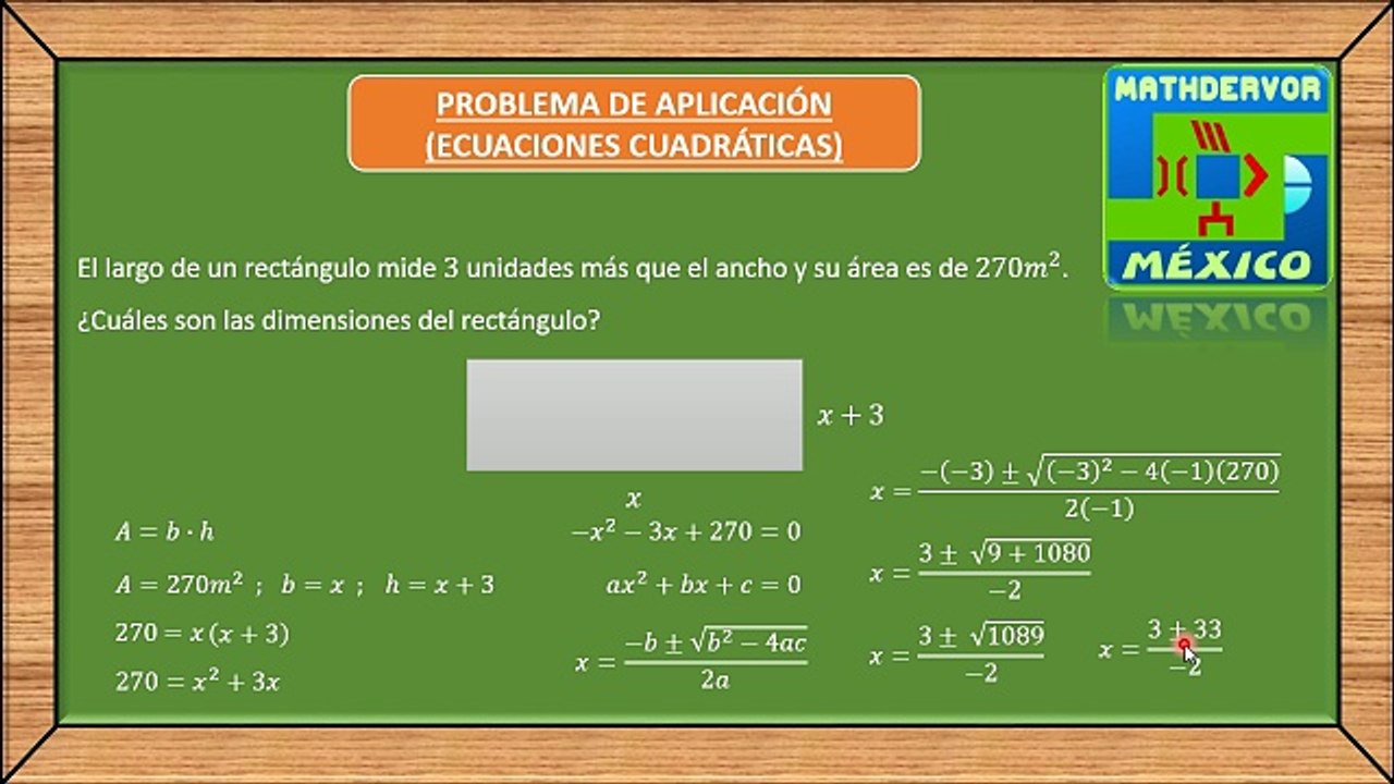 PROBLEMA DE APLICACIÓN - ECUACIONES CUADRÁTICAS