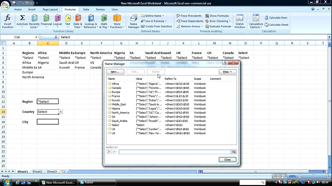 Heirarchal dropdown lists and substitute functions in Excel
