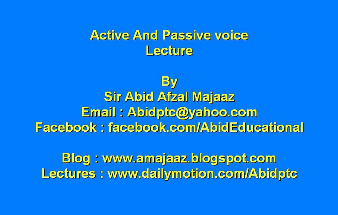 Active Passive Voice Rules Part I By Sir Abid Afzal Majaaz