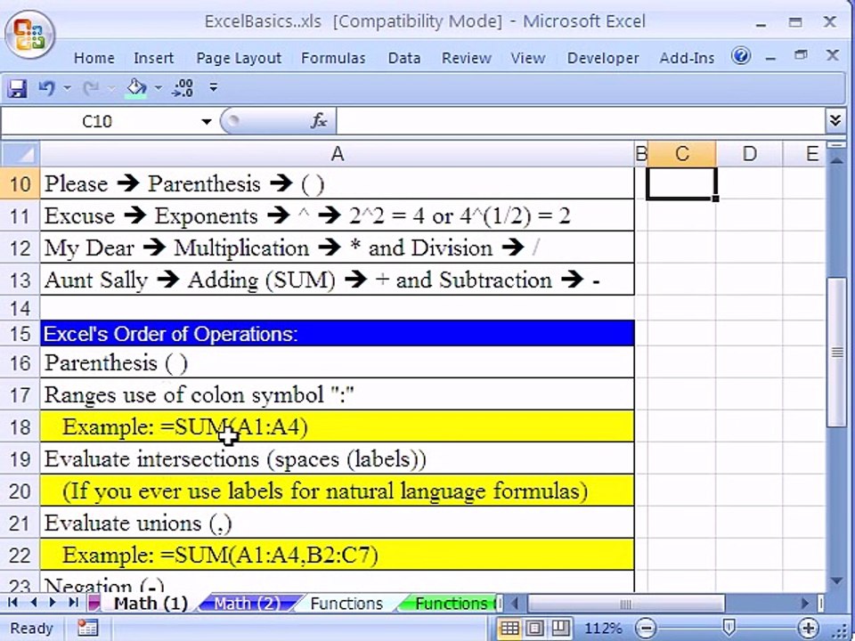 Excel Basics #5- Formulas Operators and Math